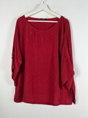 Dressori Womens Red 100% Silk Jacquard Pattern Kimono Sleeve Blouse Top Size 0X
